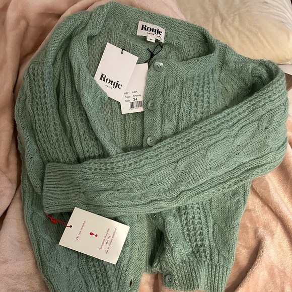 Rouje Azia Cardigan Sweater Button up Green 34 - Picture 4 of 4